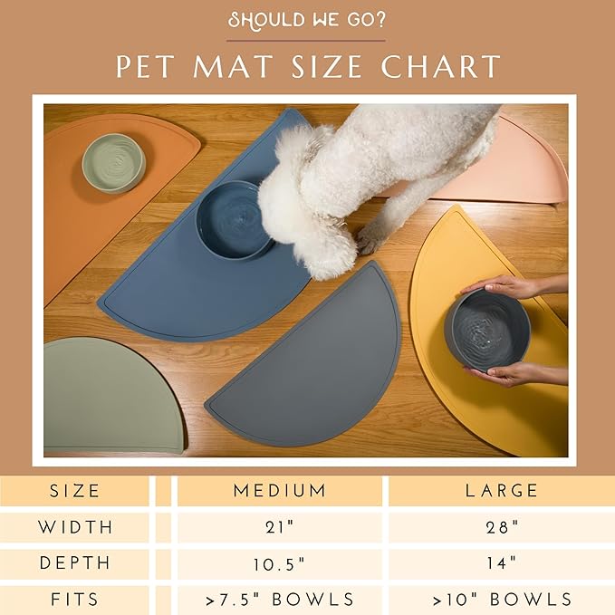 Should We Go - Waterproof Silicone Pet Food Mat - Non-Slip Spill-Proof Feeding Mat for Floors, Raised Edge Design, Easy-to-Clean Rubber Pad for Dog & Cat Bowls, 28" Across x 14" Deep, Large-Charcoal
