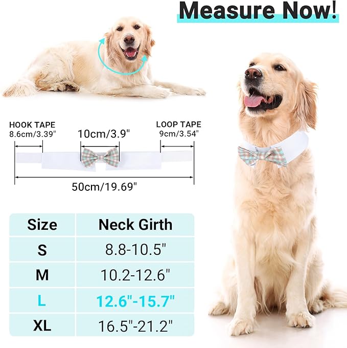 Segarty Dog Bow Tie for Neck Girth 12.6-15.7in, Adjustable Dogs Blue Khaki Plaid Plaid Bowtie Collar, Pet Neck Tie Tuxedo Comfortable Cotton Grooming Accessories for Formal Wedding Birthday Party