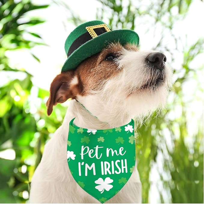 St Patrick's Day Dog Bandanas - Lucky Shamrock Puppy Scarf - 2 Pcs Adjustable Triangle Double-Layer Reversible Pet Bandanas for Small Medium Large Dogs