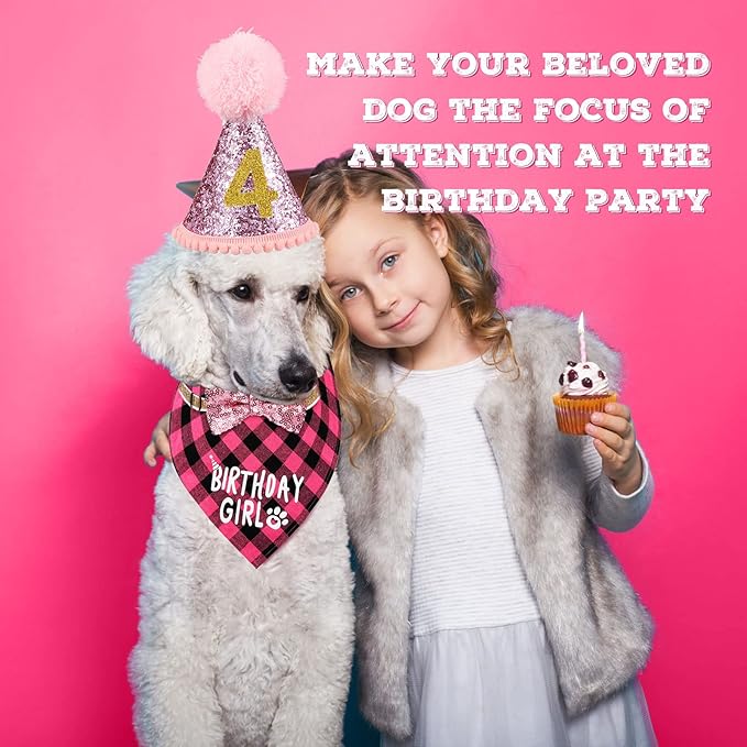 Weewooday Dog Birthday Party Supplies Birthday Boy Girl Cake Bandana Triangle Scarf Party Hat Dog Bow Tie Collar with Numbers for Large Medium Small Dog Puppy 1st Birthday(Sweet Style,Medium)