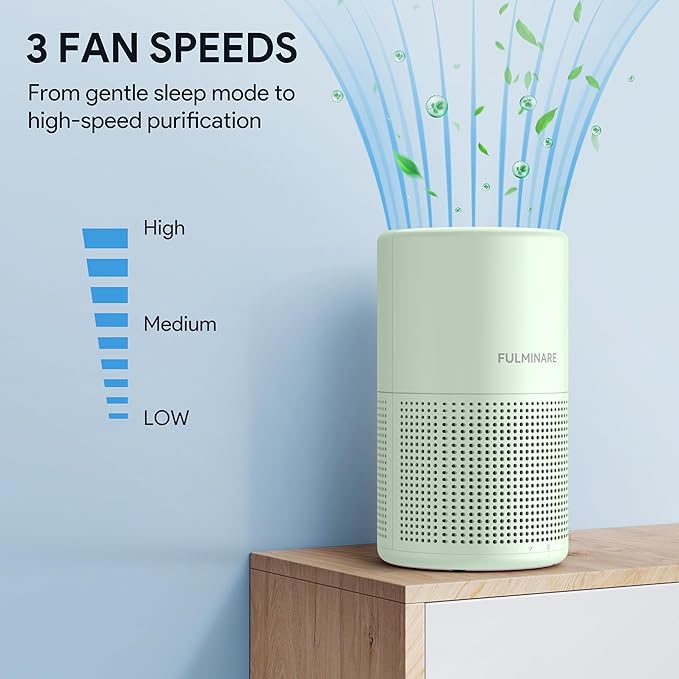 FULMINARE Air Purifiers for Home Bedroom H13 HEPA Air Purifier, 3 Speeds, Timer, 24dB, Small Mini Air Purifier with Night Light, Green