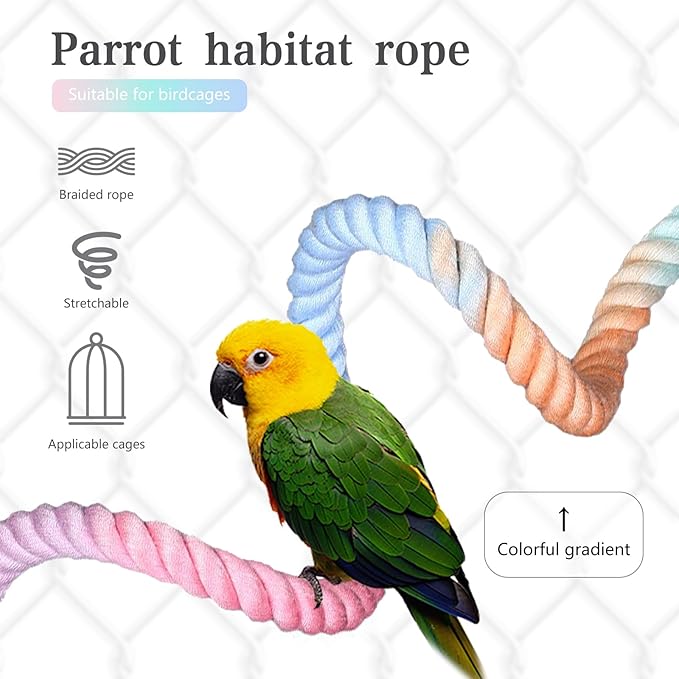 3pcs Gradient Colorful Bird Rope Perch Stand,Bird Cage Climbing Rope Toys Accessories,Bendable Climbing,Parakeet Lovebirds Cockatiels Budgies Play (15.7'',23.6'',39.3''B)