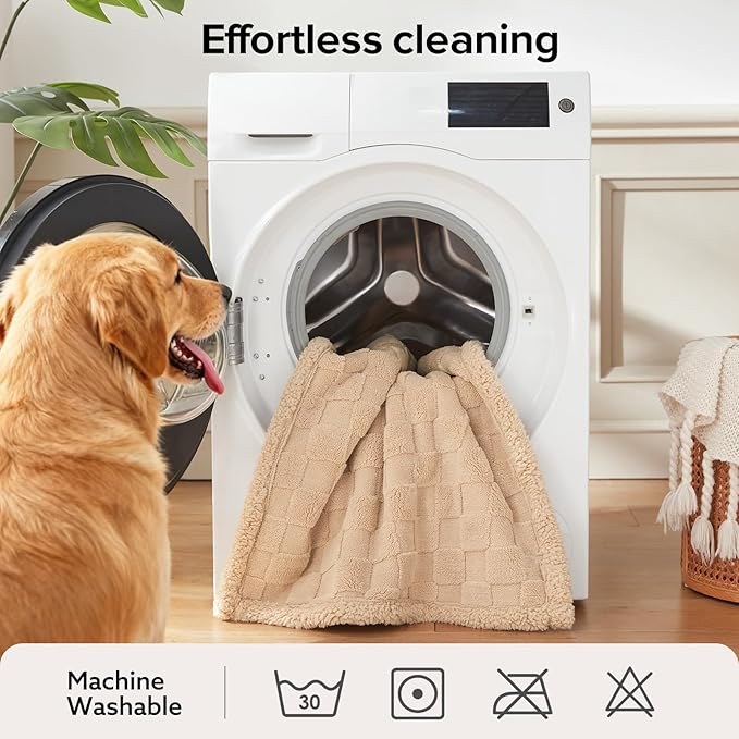 GASUR Waterproof Dog Blankets for Large Dogs, Dog Blanket for Couch Bed, Fleece Pet Blanket for Furniture Sofa Protector, Soft Pet Throw Blankets for Crate Car Outdoor, Washable, 50"x60",Beige