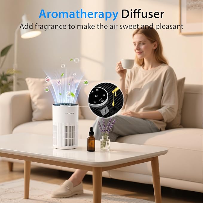 Air Purifiers for Bedroom Home up to 1200Ft², Small Air Purifier for Bedroom, H14 HEPA Air Purifiers for Home Pets,with Sleep Mode, 3 Speeds, Timer, Aroma Function