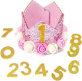 Pet Crown Dog Birthday Hat Reusable Birthday Party Crown Girl Cat Doggie Headband Hats with 0-9 Figures Charms Gift Grooming Accessories with Glue Dots Pack of 1(Pink)