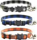 Breakaway cat Collars with Bell, Set of 3, Durable & Safe Cute Kitten Collars Safety Adjustable Kitty Collar for Cat Puppy 7.5-11in (Black,Blue,Orange)