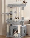 Heybly Cat Tree, Kitten Tower with Large Soft Cat Basket, Cat Condo with Spacious Cat Bed Cave with Hidden Space, Sisal-Covered Scratching Posts, Dangling Ball for Indoor Cats, Light Gray HCT008SW