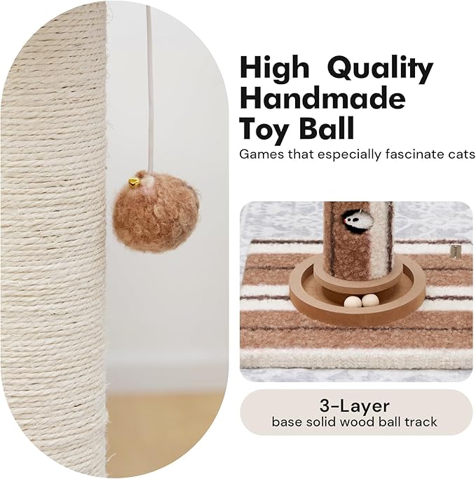 34inches Tall Cat Scratching Post with Cat Ball Track Toy Heavy Duty and Thicker Large Diameter Natural Sisal Cat Scratcher Post for Large Cats and Small Cats Protect Your Furniture