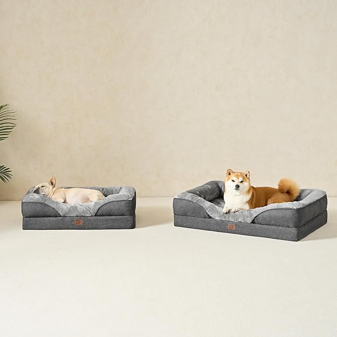 EHEYCIGA Orthopedic XL Dog Bed for Large Sized Dog, 42x30x7.5 Inch Extra Large Memory Foam Dog Couch Bed with Sides, Waterproof Liner & Washable Removable Cover, Bolster Pet Sofa, Grey