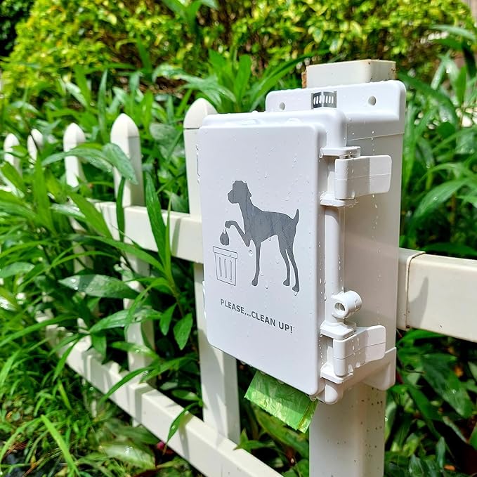 Dog Poop Bag Dispenser Wall Mounted Waterproof Outdoor Pet Waste Bags Dispenser Station Stake, Pole, Fence Mounted fits Home, Porch, Back Yard (white,only dispenser)
