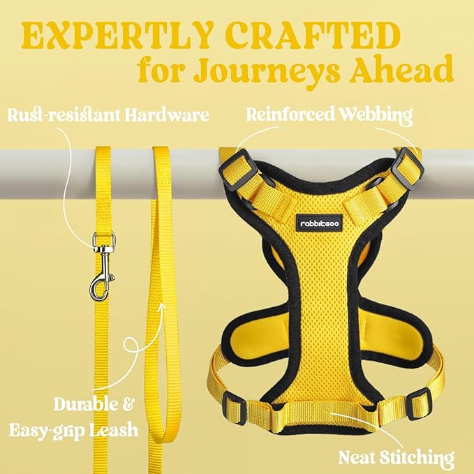 rabbitgoo Cat Harness and Leash for Walking, Escape Proof Soft Adjustable Vest Harnesses for Cats, Easy Control Breathable Reflective Strips Jacket, Yellow, S