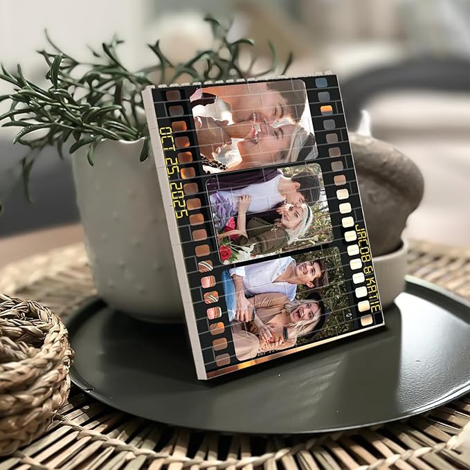NAZENTI Personalized Couple Photo Building Blocks for Him, Custom Couples Photos Camera Film Roll Puzzle Gift for Valentine Anniversary Birthday, Memory Film Gifts for Boyfriend Husband