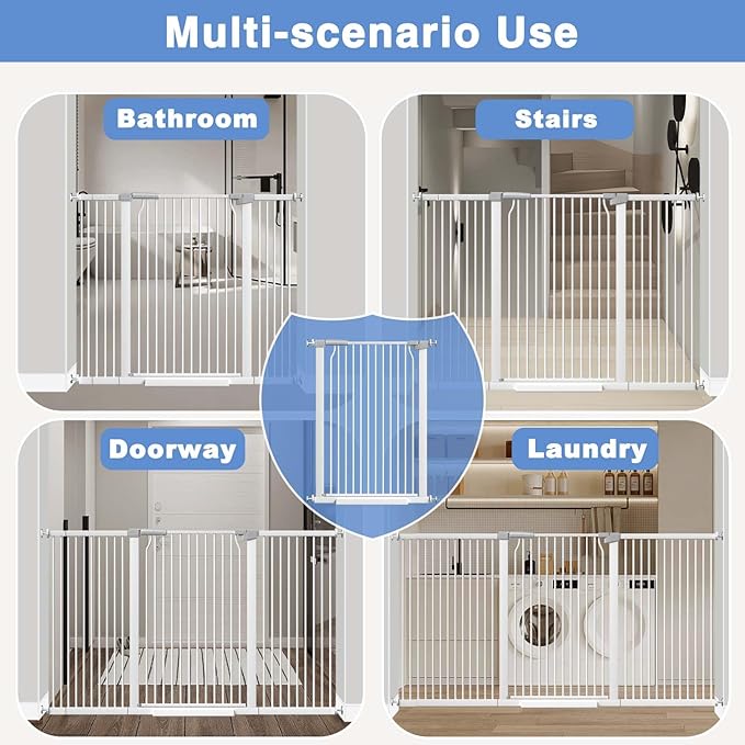 40.5"-54.7" Baby Gates for Doorways, 40.5" Tall Dog Gate Indoor, Walk Through Pet Gates No Drilling Auto Close Pressure Mounted Safety Child Toddler Gate, White