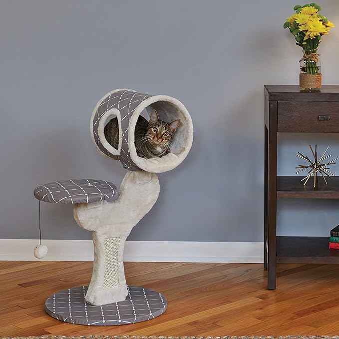 MidWest Homes for Pets Salvador Cat Tree with Built-in Sisal Scratching Pad & Cat Look-Out Lounge, Mushroom/Diamond Pattern