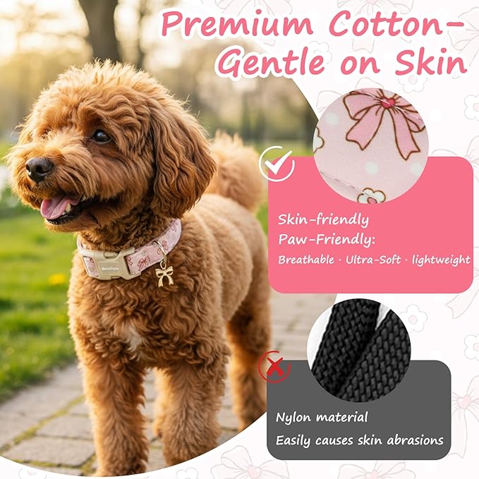 Pink Bow Dog Collar with Flower, Adjustable Cotton Puppy Collar, Cute Girl Boy Dog Collars for Small Medium Large Dogs, Ideal for Gifts,Pet Accessory,XS