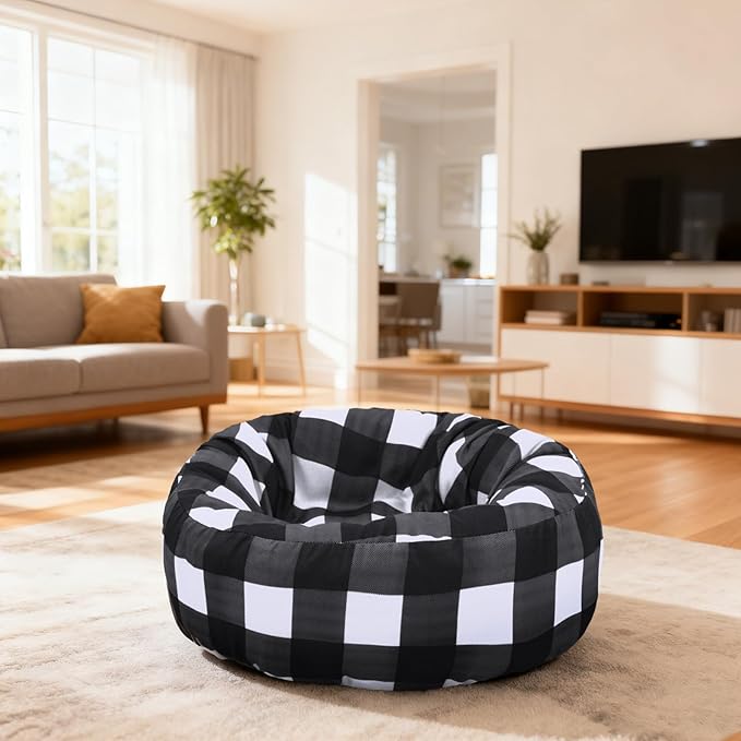 Round Dog Bed Cover Washable Elastic Edged Pet Bed Protector with Black Lattice Pattern Design for Medium & Small Pet Beds, Cover Only (Lattice, 20×9.8 Inch)