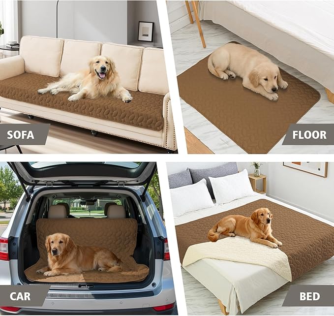 Ameritex Waterproof Pet Bed Cover Anti-Slip Dog Bed Blanket for Sofa and Furniture Waterproof New Pattern Design (Camel, 82x120 Inch (Pack of 1))