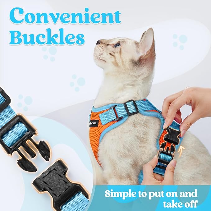 rabbitgoo Cat Harness and Leash Set, Escape Proof Soft Adjustable Vest Harnesses for Outdoor Walking, Easy Control Breathable Kitten Jacket with Reflective Strips, Orange & Light Blue, XS