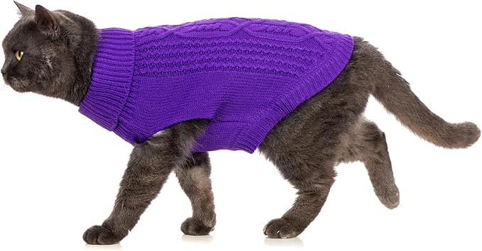 Stretchy Cat Sweater - 17 Colors & 6 Sizes | Snug Winter-Ready Knit for Boy/Girl Cats & Kittens(Deep Purple, Small)