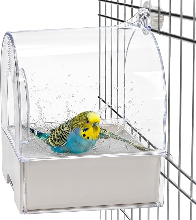 Coloch Hanging Bird Bath for Cage, Clear Bird Bathtub with Bottom Drawer 3 in 1 Multifunction Bird Bath/Bowl/House Bird Cage Accessory for Small to Medium Birds, Parrot, Cockatiel, Finch, Lovebird