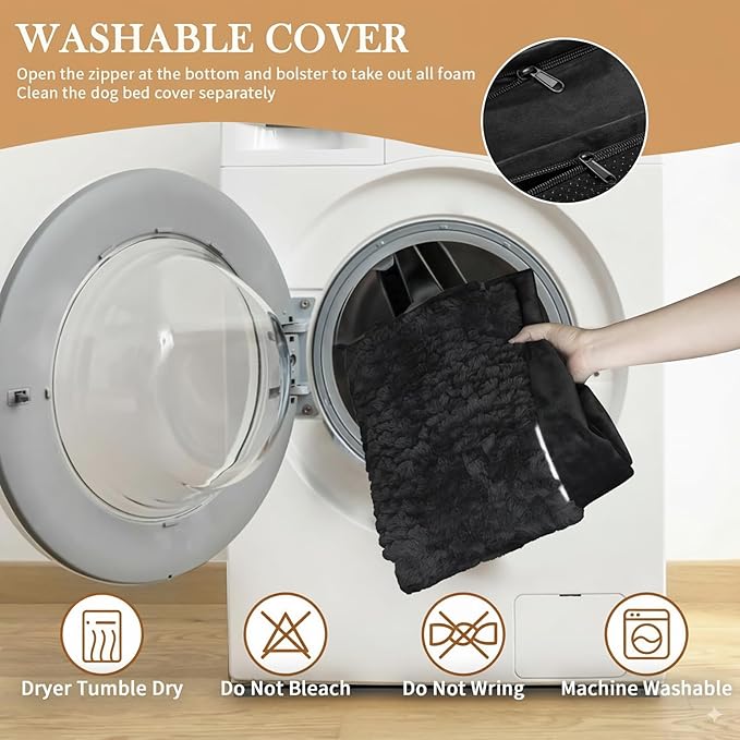 Comfort Expression Orthopedic Dog Bed for Medium Dogs 28x19 Inch, Waterproof Supportive Egg Crate Foam Medium Pet Bed with Removable Bolsters, Dog Couch with Washable Cover & Non-Slip Bottom, Black