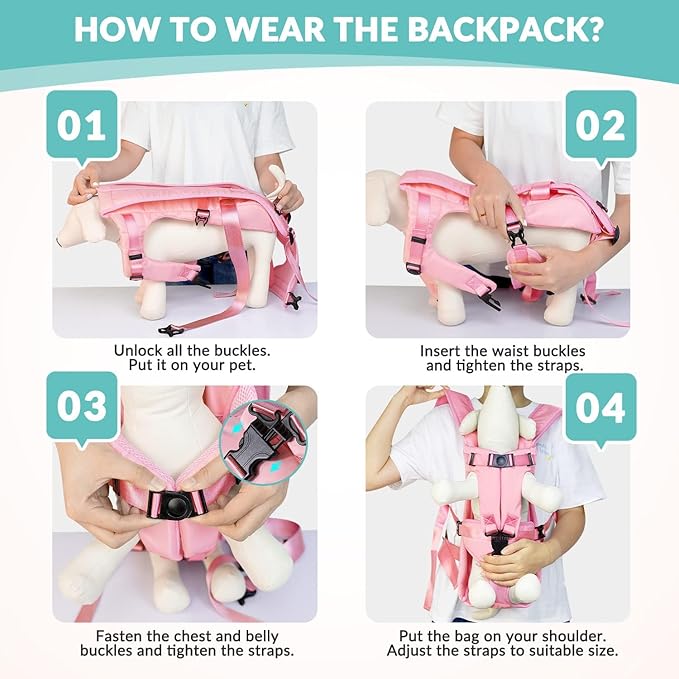 Dog Carrier Backpacks, Adjustable Dog Backpack Carrier, Legs Out Easy-fit Dog Chest Carrier for Medium Small Dogs, Hands Free Dog Front Carrier for Hiking, Cycling（Pink S）
