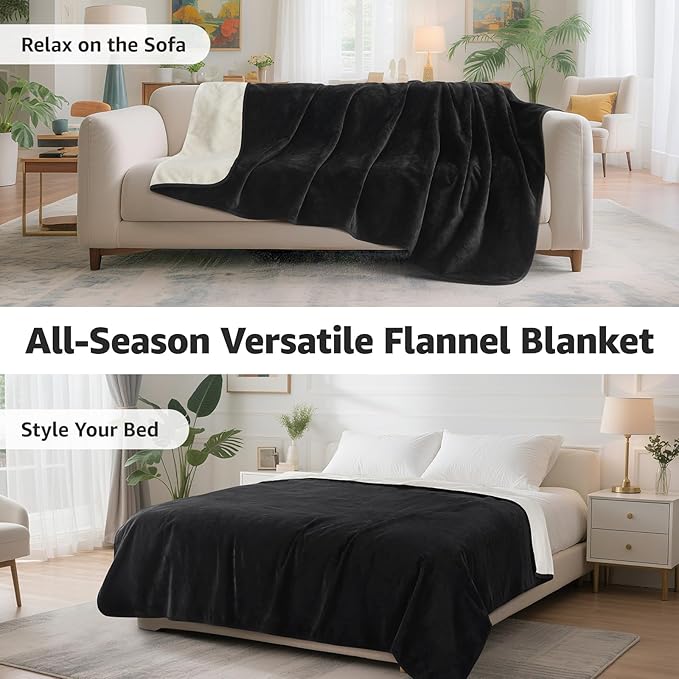 LOOBANI Waterproof Blanket for Bed: Reversible Soft Flannel Twin Bed Blanket 60" x 80", Leakproof Throw Spill-Proof Dog Pet Blanket for Couch, Sofa Protect, Movie Time, Camping, Travel, Black & Beige