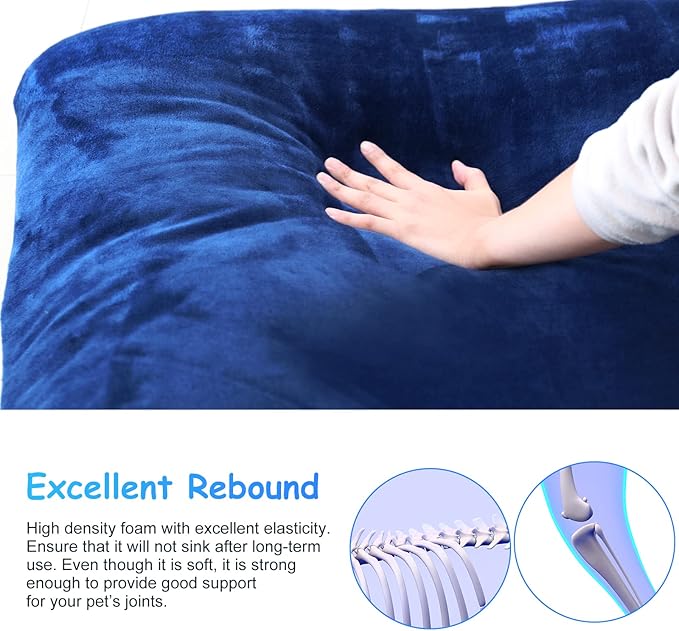 Magic Dog Super Soft Large Dog Bed, 39 Inches Orthopedic Foam Pet Beds with Anti Slip Bottom, Dog Sleeping Mattress with Removable and Washable Cover, Blue L,39'' X 33.5'' X 3.7''