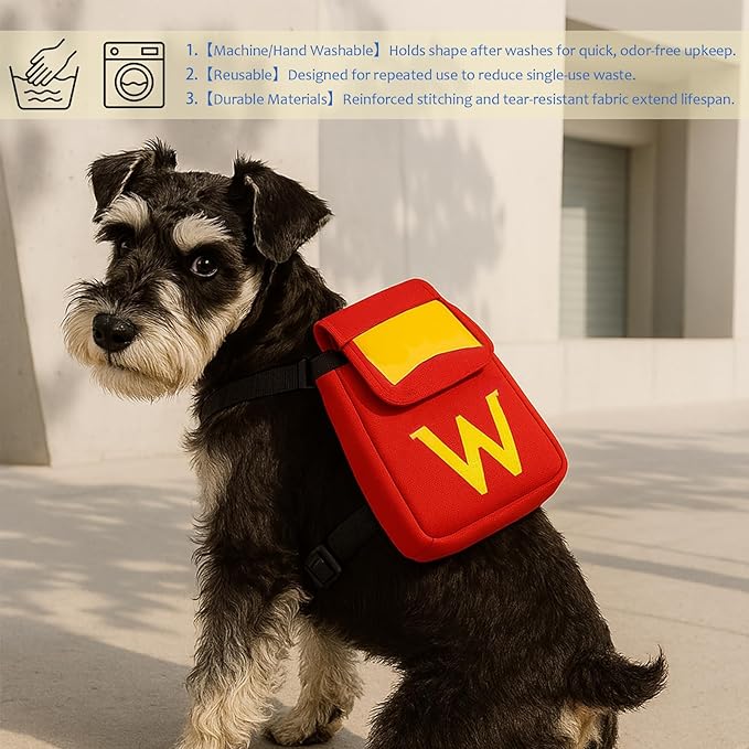 Dog Backpack for Dog, Red Self Carrier Pet Pack with Pockets, Adjustable Hands-Free Travel Hiking Walking Vest, Cute W Superhero Design, Large Capacity