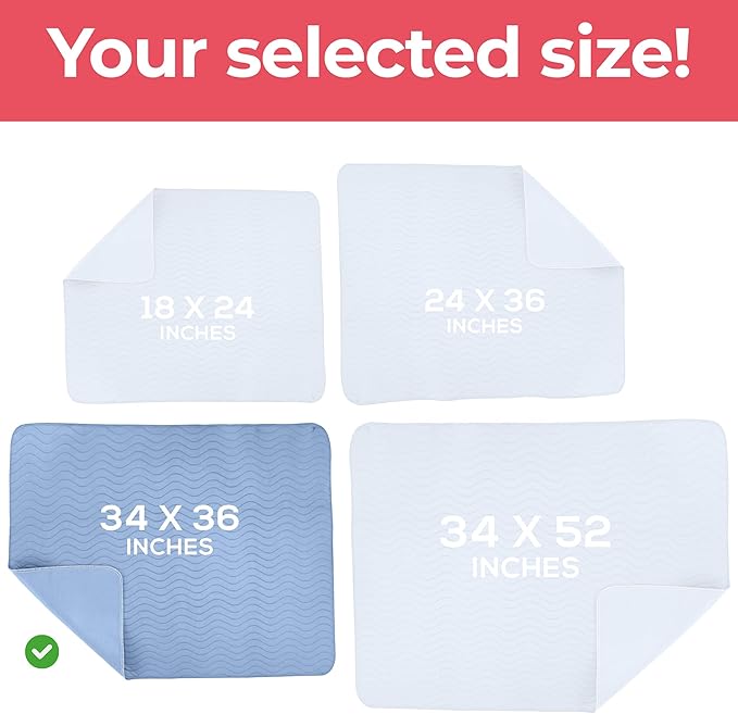 Utopia Bedding Washable Underpads 34" x 36" (Pack of 6), Waterproof Reusable Heavy Absorbency Incontinence Bed Pads for Adults, Kids, Elderly and Pets, Bedwetting Pads for Sofa and Couch (Blue)