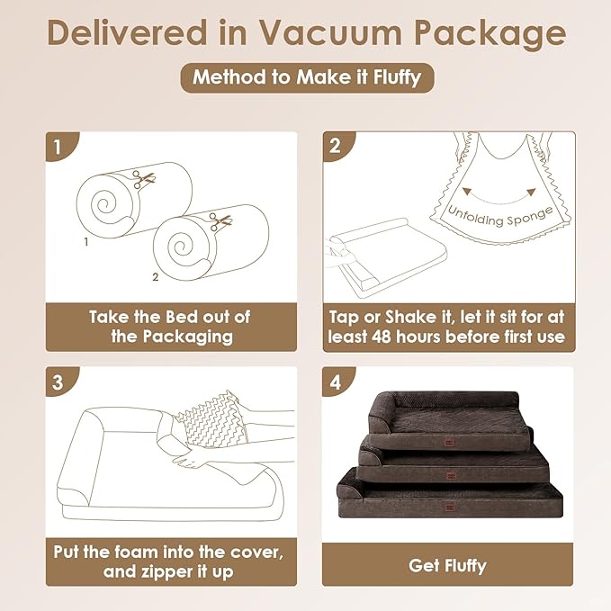 EHEYCIGA Memory Foam Dog Bed Large Size Dogs, Orthopedic Dog Bed Large with Washable Removable Cover, Waterproof Pet Sofa Couch with Nonskid Bottom, 36x27x6, Brown