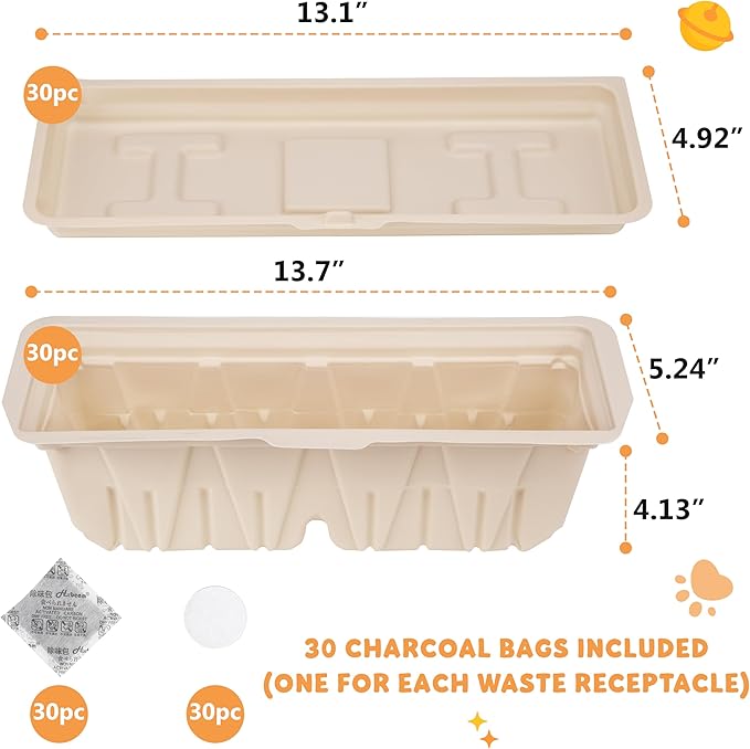 30 Packs Disposable Waste Receptacles Compatible with Nature's Miracle Litter Box 2nd & Littermaid Litter Box 3rd, Kitten Litter Trays with Charcoal Bags, Cat Supplies (Machine NOT Included)