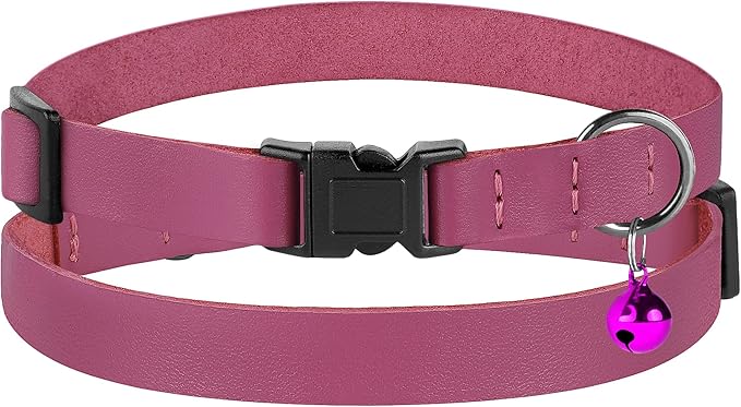 Breakaway Cat Collar with Bell - Leather Adjustable Kitten Collars with Safety Quick Release Buckle - Soft Small Pet Collars for Girl & Boy Cats (Pink)
