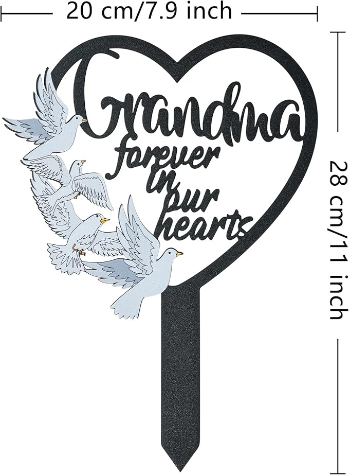 BUoonyer Stake Graves Cemetery Decorations - Grandma Metal Memorial Grave Markers, Grandmother Heart Graveyard Sympathy Plaque, Dove Remembrance Graveside Burial Decor Sign for Outside Yard Garden
