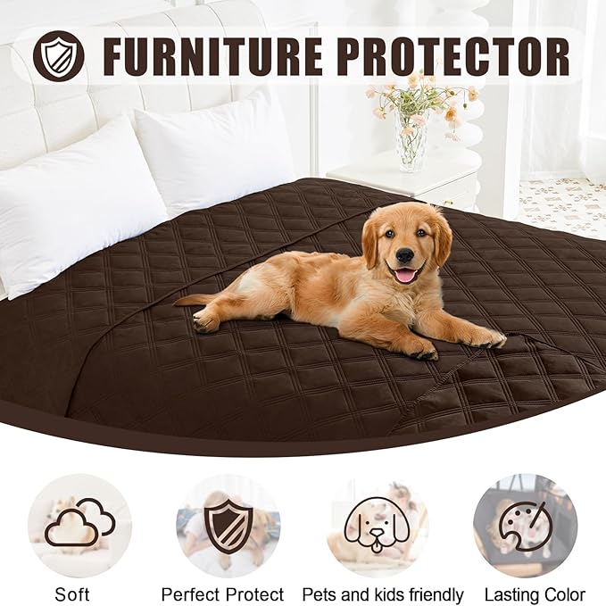 Smiry Waterproof Dog Bed Cover Blanket 68x82, Soft Reversible Pet Blanket, Washable Leakproof Cats Dogs Couch Cover for Sofa, Couch, Furniture, Chocolate/Chocolate