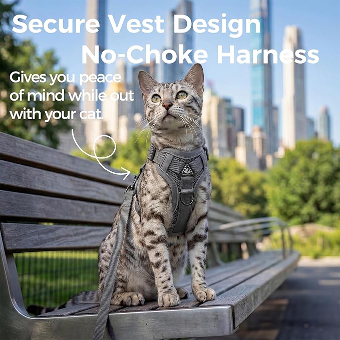 Cat Harness and Leash Set Escape Proof Tactical Large Kitten Harness Emotional Support Cat Vest, Grey, L