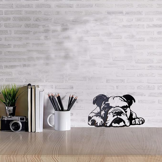 PHJYMXZSNA Black 3D Dog Head Decor Metal Bulldog Wall Sculpture Unique Modern Pet Art Portraits Suitable for Decorating Outdoor Courtyards, Living Rooms, Offices