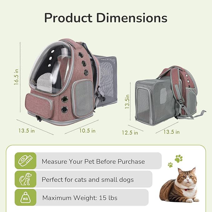Cat Backpack Carrier for Large Cats, Expandable Cat Bubble Backpack, Dog Carriers for Small Medium Dogs, Airline Approved Pet Carrier for Travel Hiking Outdoor(Brown)