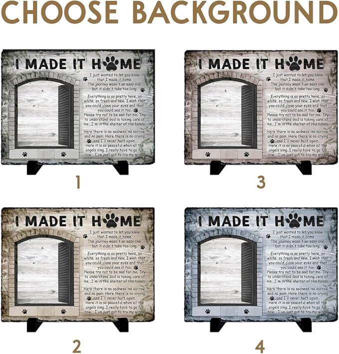Personalized Polychromatic Rock Plaque: 'I Made It Home' - Memorial Stone Gifts for Loss of Your Beloved Pet, Sentimental Dog and Cat Grave Markers in Our Hearts, House Decoration