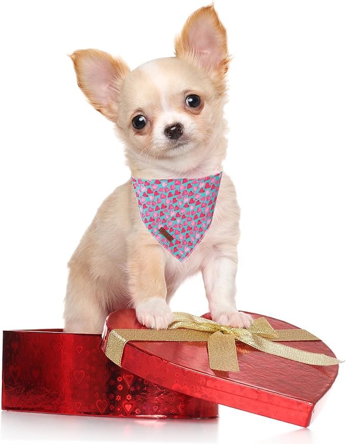 Valentine Dog Bandana - Pink Heart Triangle Bib Scarf for Small Medium Pets, Cotton Kerchief for Girl Boy Dogs or Cats, Red Puppy Bandana