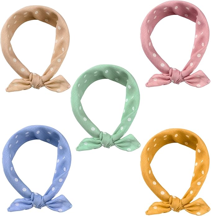 5 Pieces Dog Bandana Pet Summer Bandana Point Kerchief Dog Washable Scarf Soft Comfortable Daily Bib Adjustable Accessory for Pet(Green, Pink, Ginger, Khaki, Blue,Dot)