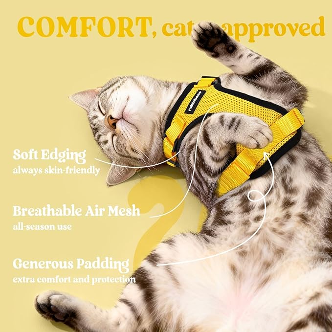 rabbitgoo Cat Harness and Leash for Walking, Escape Proof Soft Adjustable Vest Harnesses for Cats, Easy Control Breathable Reflective Strips Jacket, Yellow, XS