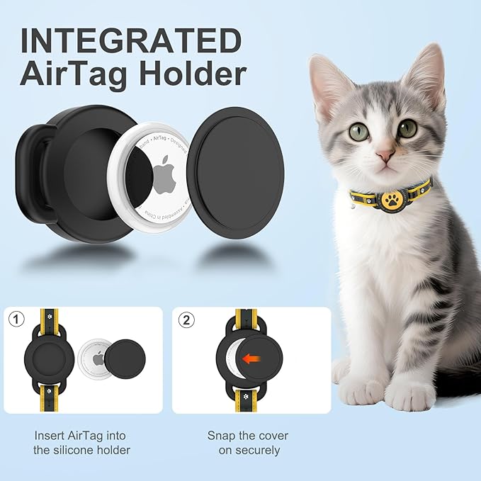Airtag Cat Collar Breakaway, Reflective Cat Collar with AirTag Holder and Bell, Compatible with Apple Air Tag, Comfortable Padding, Adjustable, Durable (Yellow, XS)