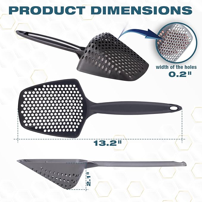 Set of 1 Cat Litter Scoop with Small Holes, Deep Sifting Shovel for Fine Litter, Reptile Terrarium Sand & Rabbit Pooper Lifter, Hanging Handle Poop Scooper (Black, Set of 1)