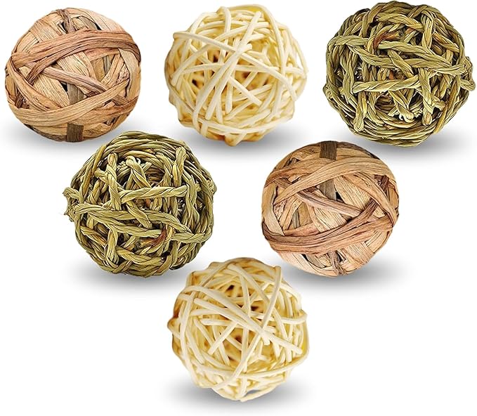 SunGrow Assorted Rabbit & Cat Chew Balls, Teething Activity Toy for Pocket Pets, Improves Dental Health, Environment Friendly, Stress Reliever (Assorted Rabbit Chew Balls, 6 Pcs)