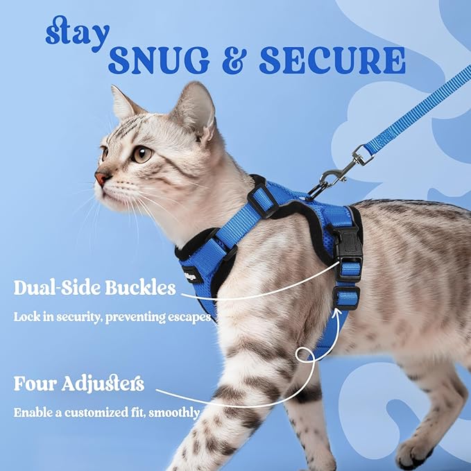 rabbitgoo Cat Harness and Leash for Walking, Escape Proof Soft Adjustable Vest Harnesses for Cats, Easy Control Breathable Reflective Strips Jacket, Navy Blue, XS