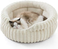 Bedsure ComfyFleece™ Cat Bed, Washable Round Cute Cat Beds for Indoor Cats, Super Soft Corduroy Pet Bed for Puppy and Kitten with Anti-Slip Bottom, 23''x23''x8.5'', Cream