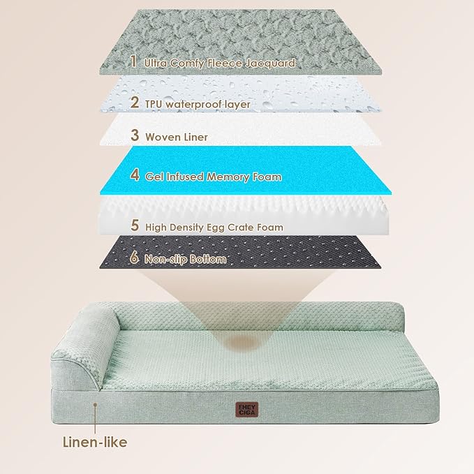EHEYCIGA XL Dog Bed Memory Foam for Crate, Extra Large Dog Bed Orthopedic with Washable Removable Cover, Waterproof Pet Sofa Couch XLarge Size Dogs, 41x27x6.5, Greyish Green