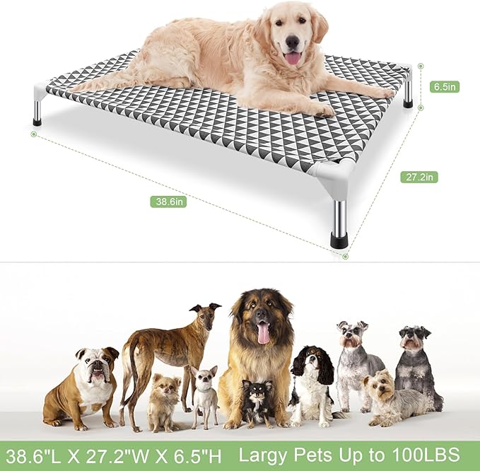 Elevated Outdoor Dog Bed, Large Size, Cotton Material, Non-Slip Feet, Fits up to 100lbs