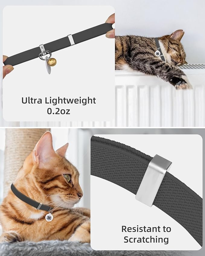 Cat Collar with Bell, Stretch Elastic Quick Release, Non Breakaway Lightweight Kitten Collar for Girl Boy Cats, Pet Supplies,Gifts,Accessories, Black